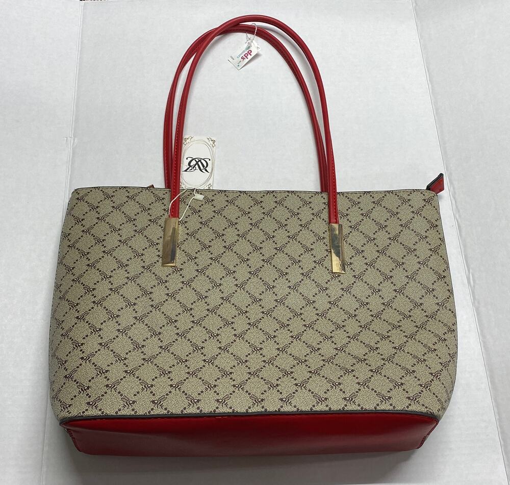 Dani Red Beige Tote Bag With Matching Wallet Set New